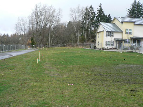 View from the north where 15 family homes will nestle into this wing of Brettler Family Place