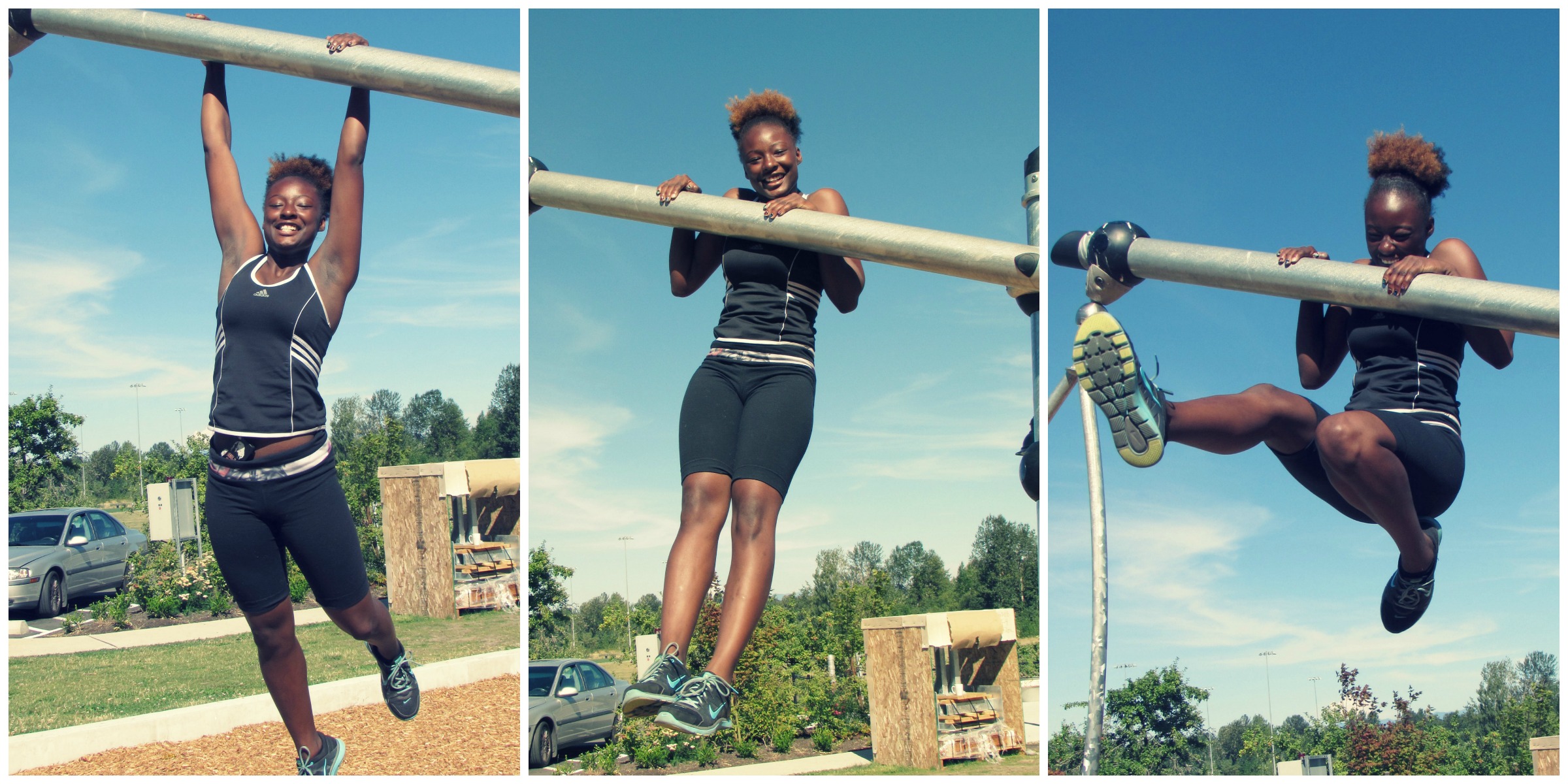 Deiosha showing off her fave move: chest-to-bar pull-ups!