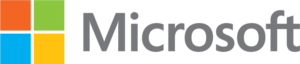 Microsoft logo with red, green, blue, and yellow cubes and grey lettering