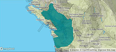 Small map showing the lands of the Coast Salish Indigenous peoples that now makes up part of Washington state