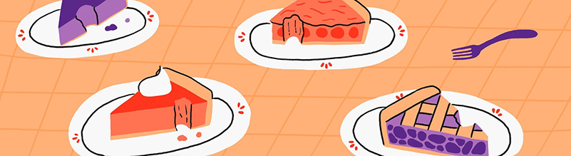 An illustration for four slices of piece with a bite missing from each one.