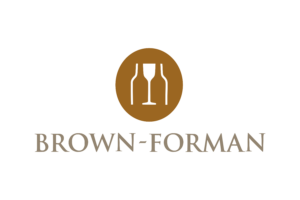 BROWN-FORMAN logo with a circular brown graphic with a white wine glass inside it.