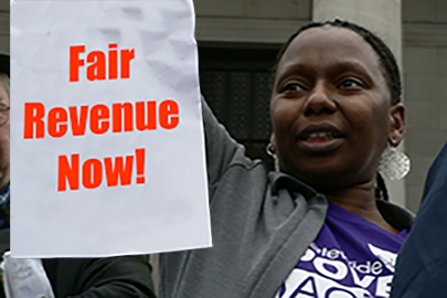 Protester calls for Fair Revenue in Washington State
