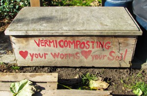 Compost bins, filled with earthworms and decomposing vegetation, serve as benches at Marra Farm