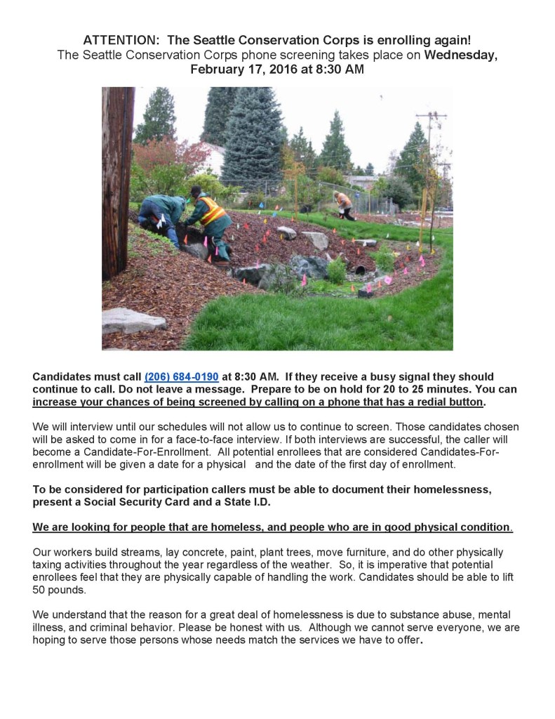 SeattleConservationCorpsHiringFlyerFeb2016