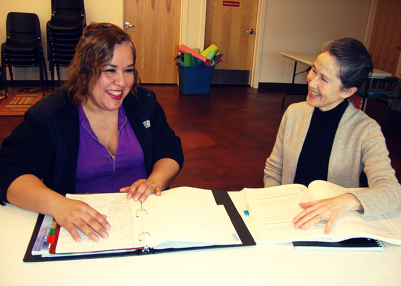 Maricela (left) and Kyle (right) studying for Maricela's writing class.