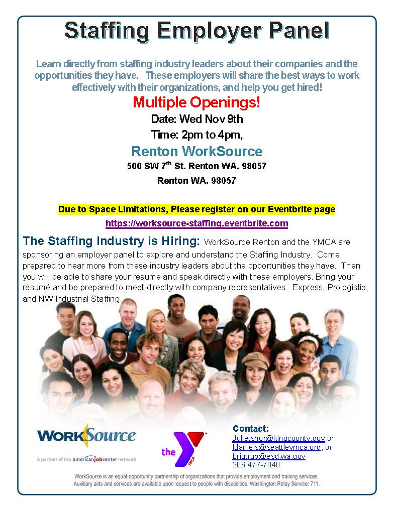 Renton WorkSource Staffing Employer panel