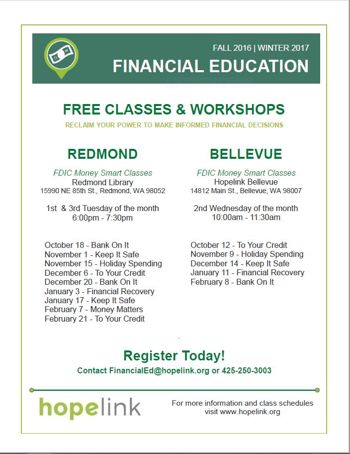 Hopelink Financial Workshop Fall/Winter 2016 2017
