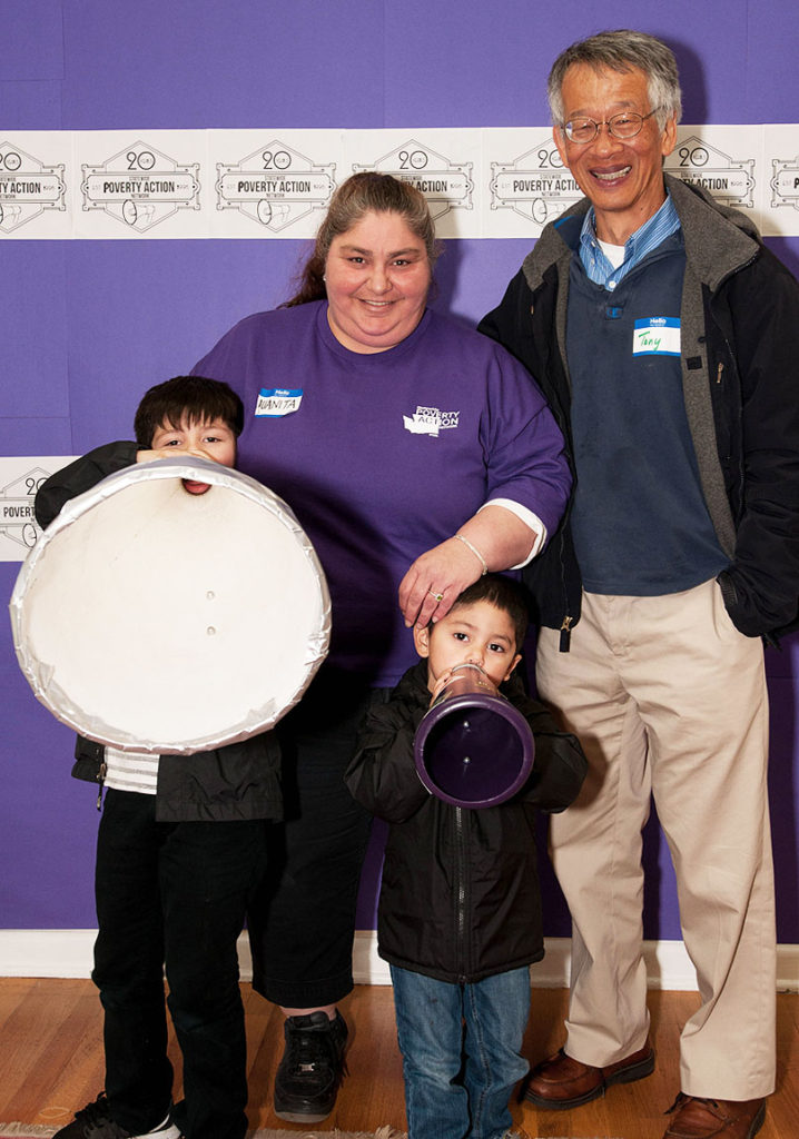 (L to r): Anthony with a giant megaphone, Juanita, Giovanni &amp; Tony Lee (photo by Roshni Sampath)