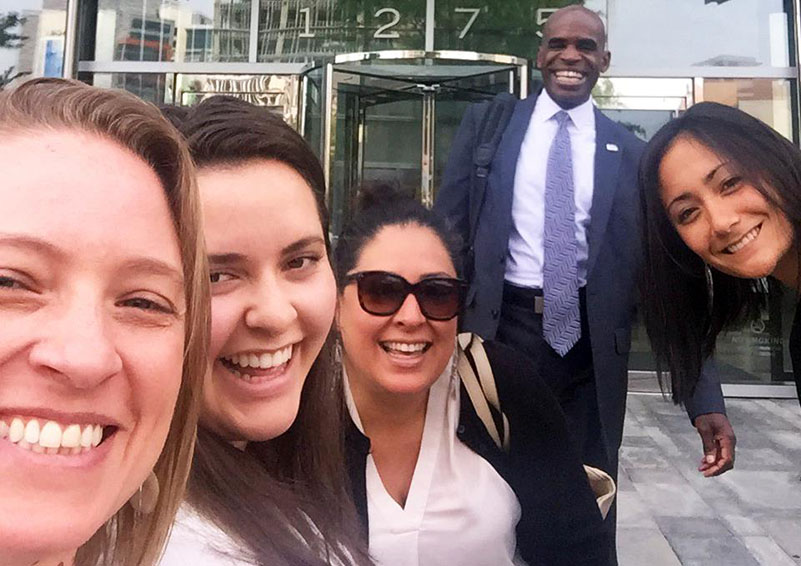 Seattle homeless advocates in DC for the National Conference to End Homelessness. (l to r): AllHome staff Kira Zylstra and Felicia Salcedo; Colleen Echohawk, Chief Seattle Club/All Home Coordinating Board; Solid Ground CEO Gordon McHenry, Jr.; and All Home's Danielle Winslow.