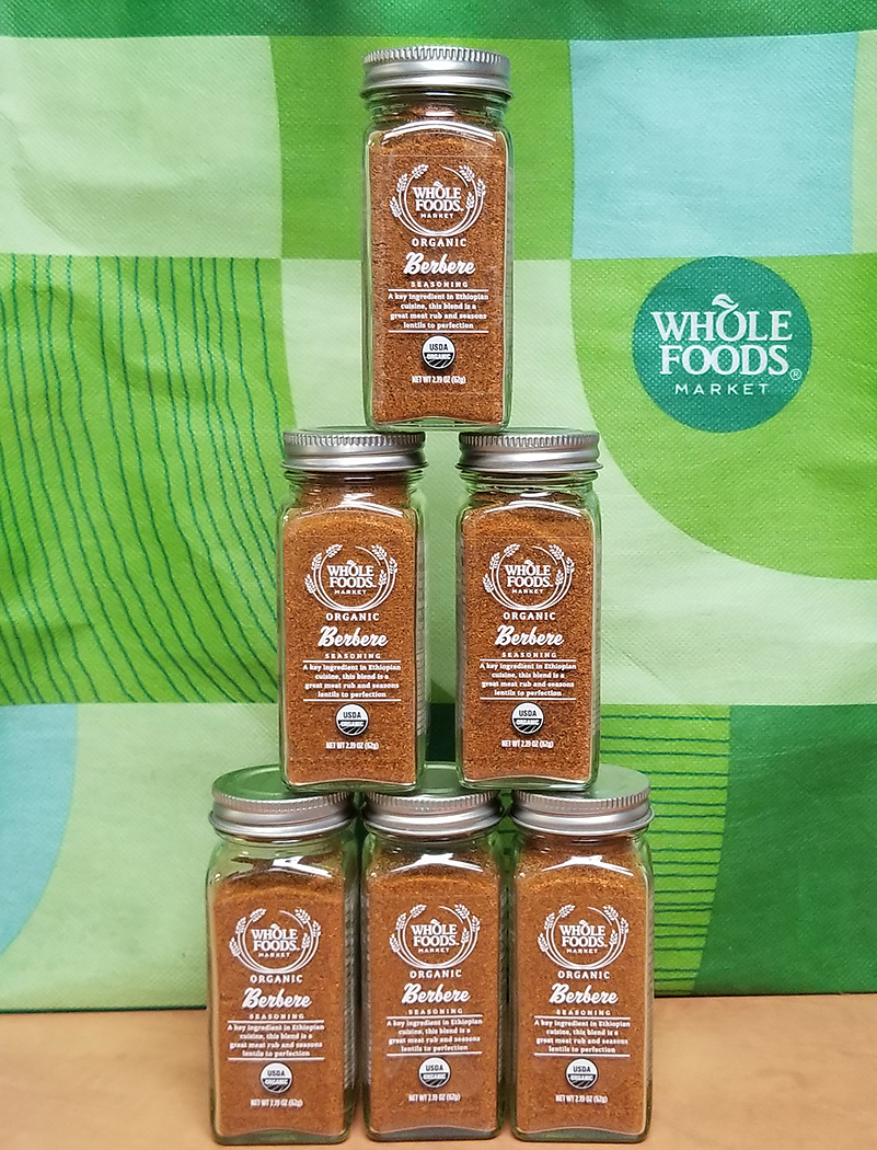 Berbere Spice jars generously donated by Whole Foods Market