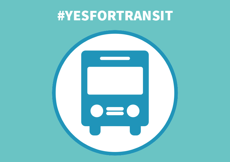 #YESFORTRANSIT graphic with white text on a teal background with a blue round bus icon