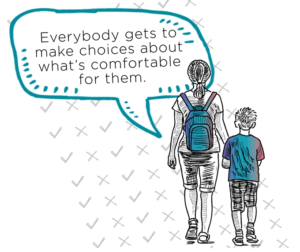 A parent talking to a child about the right of choice
