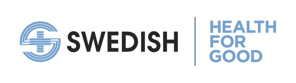 SWEDISH HEALTH FOR GOOD logo, horizontal, blue and black lettering
