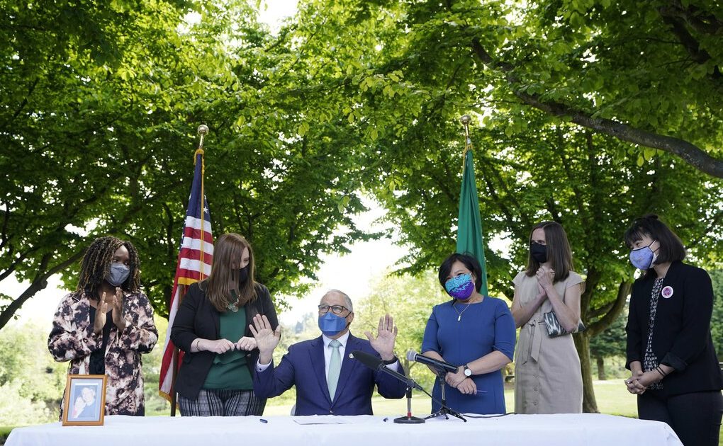 Gov. Jay Inslee at a bill signing ceremony.
