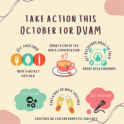 Infographic on ways to TAKE ACTION THIS OCTOBER FOR DVAM.