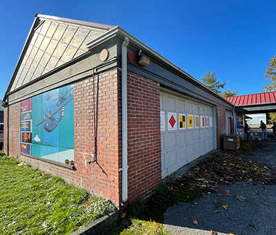 The northeast corner of Building 41, a former gas station at Magnuson Park