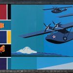 A mural of several plans with Mt. Rainier in the background