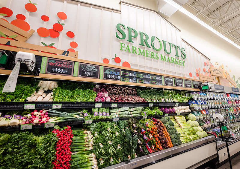 A produce display full of fresh vegetables