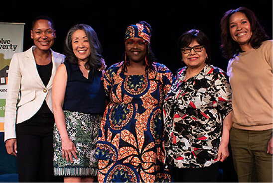 Group of women on stage at a Social Justice Salon